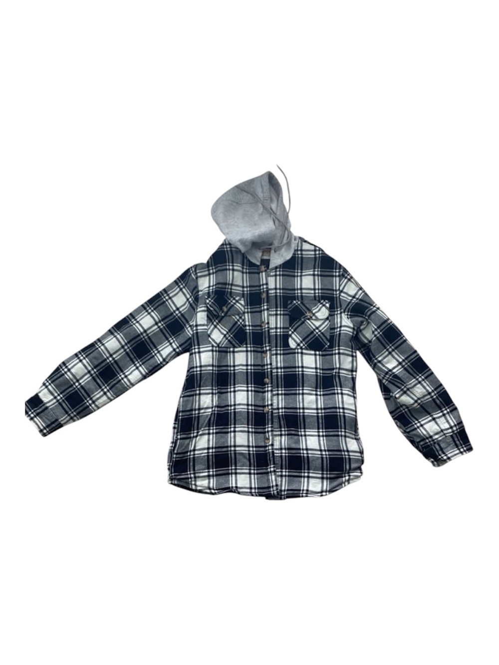 Mens Wrangler Plaid Hooded Jacket - Black and Cream